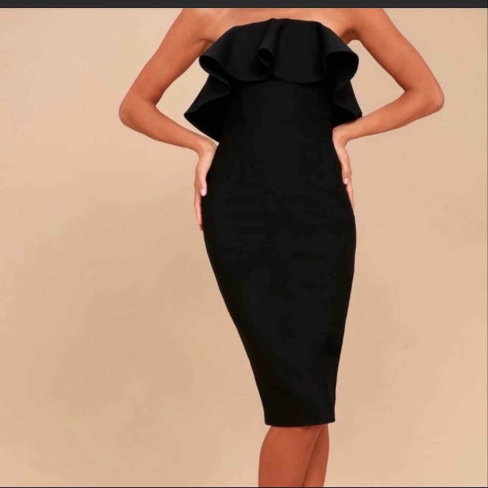 Lulus black strapless ruffle dress